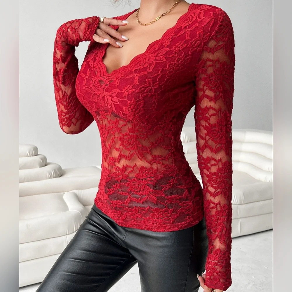 Barely Sweet Lace Top - Scarlet